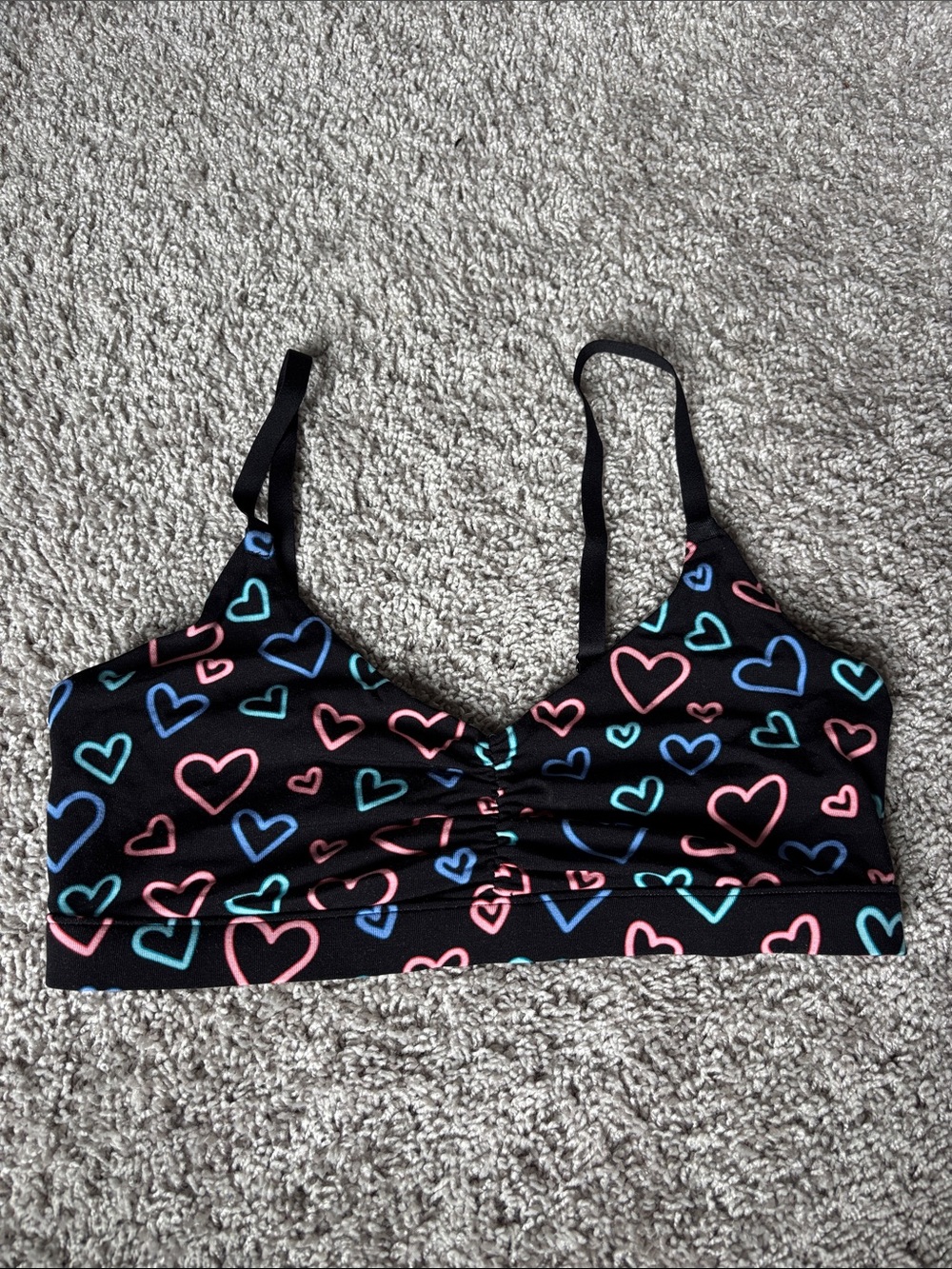 MeUndies Black Bralette with Pink & Blue Heart Print